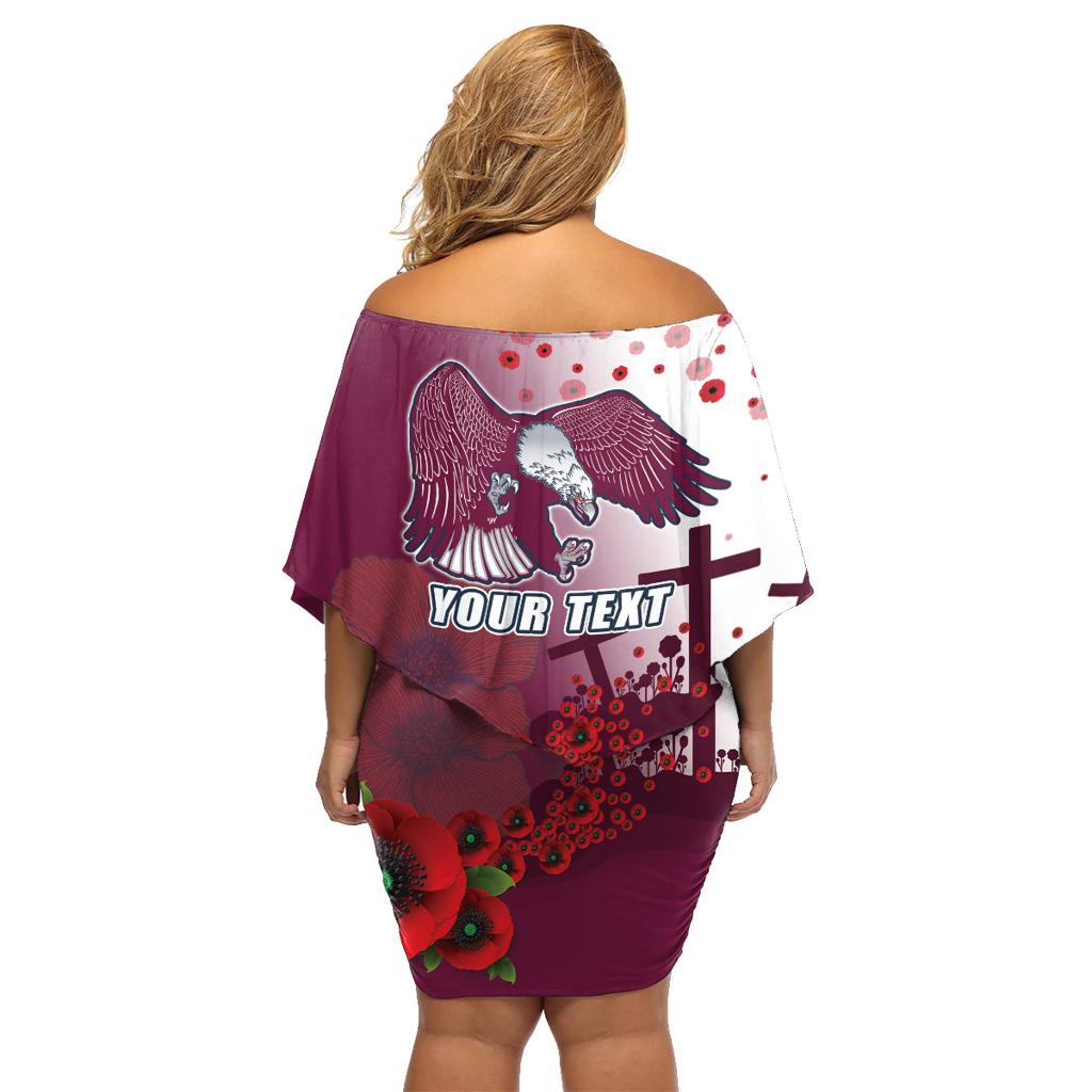 Custom Sea Eagle Rugby ANZAC Family Matching Off Shoulder Short Dress and Hawaiian Shirt The Military Soldiers with Red Poppy