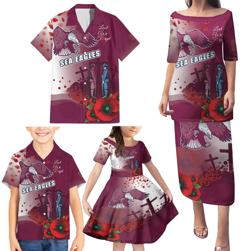 Custom Sea Eagle Rugby ANZAC Family Matching Puletasi and Hawaiian Shirt The Military Soldiers with Red Poppy