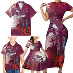 Custom Sea Eagle Rugby ANZAC Family Matching Short Sleeve Bodycon Dress and Hawaiian Shirt The Military Soldiers with Red Poppy