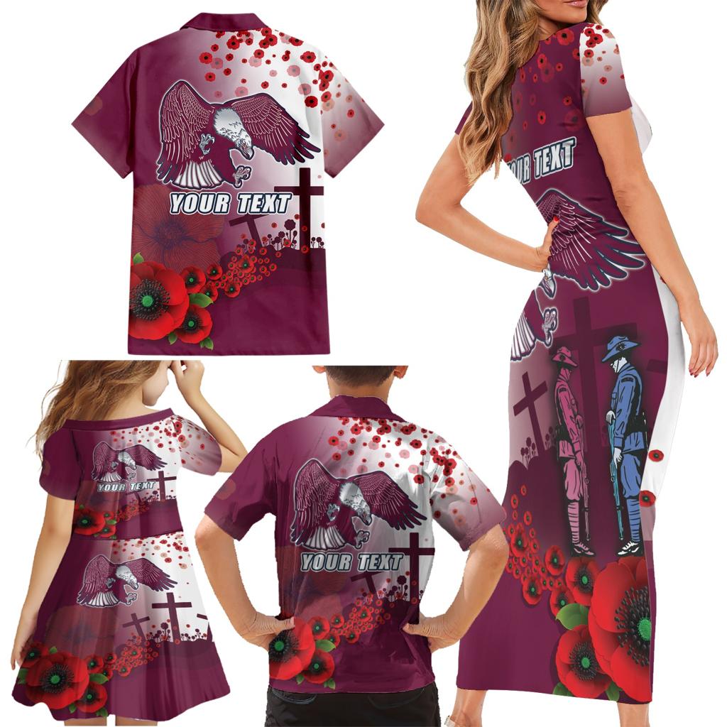 Custom Sea Eagle Rugby ANZAC Family Matching Short Sleeve Bodycon Dress and Hawaiian Shirt The Military Soldiers with Red Poppy