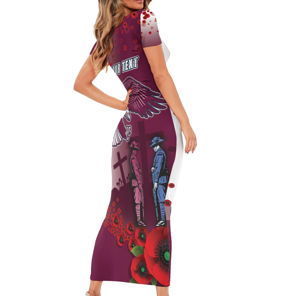 Custom Sea Eagle Rugby ANZAC Family Matching Short Sleeve Bodycon Dress and Hawaiian Shirt The Military Soldiers with Red Poppy