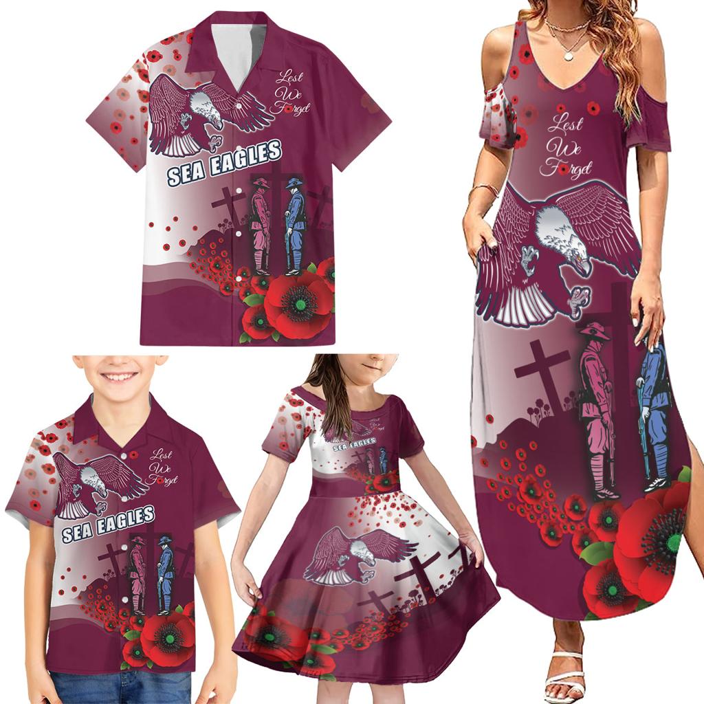 Custom Sea Eagle Rugby ANZAC Family Matching Summer Maxi Dress and Hawaiian Shirt The Military Soldiers with Red Poppy