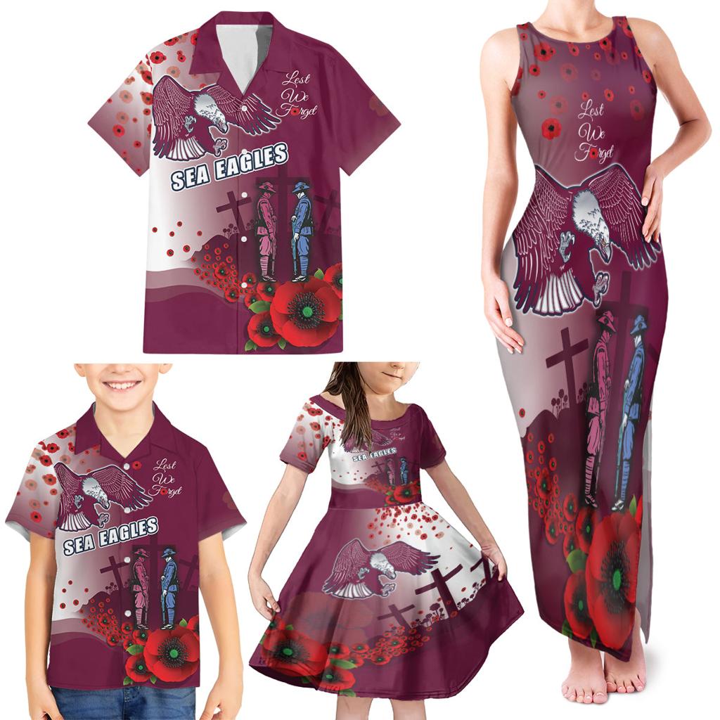 Custom Sea Eagle Rugby ANZAC Family Matching Tank Maxi Dress and Hawaiian Shirt The Military Soldiers with Red Poppy