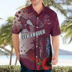 Custom Sea Eagle Rugby ANZAC Hawaiian Shirt The Military Soldiers with Red Poppy