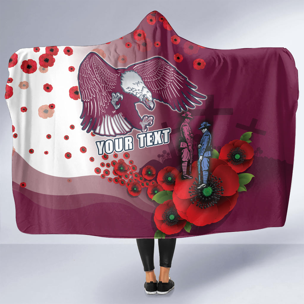 Custom Sea Eagle Rugby ANZAC Hooded Blanket The Military Soldiers with Red Poppy
