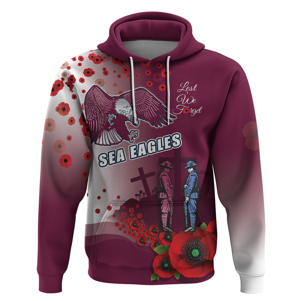 Custom Sea Eagle Rugby ANZAC Hoodie The Military Soldiers with Red Poppy