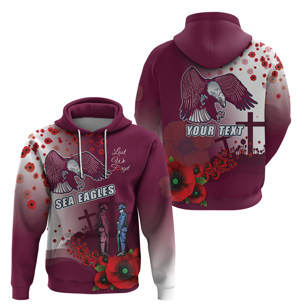 Custom Sea Eagle Rugby ANZAC Hoodie The Military Soldiers with Red Poppy