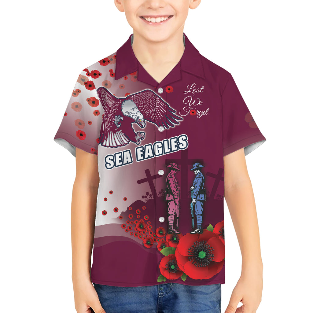 Custom Sea Eagle Rugby ANZAC Kid Hawaiian Shirt The Military Soldiers with Red Poppy