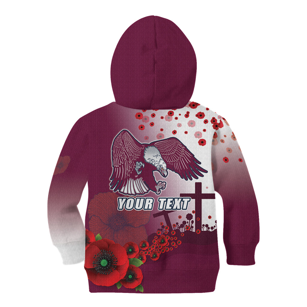 Custom Sea Eagle Rugby ANZAC Kid Hoodie The Military Soldiers with Red Poppy