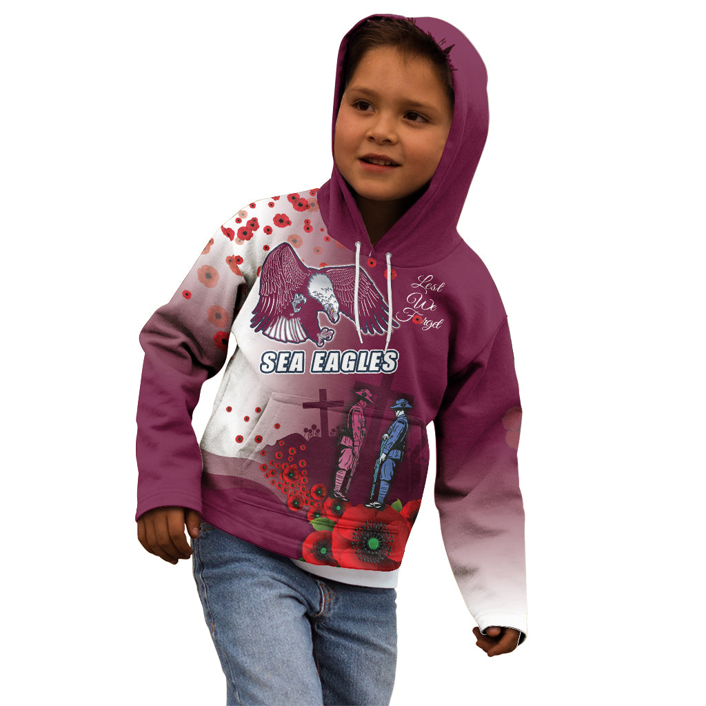 Custom Sea Eagle Rugby ANZAC Kid Hoodie The Military Soldiers with Red Poppy