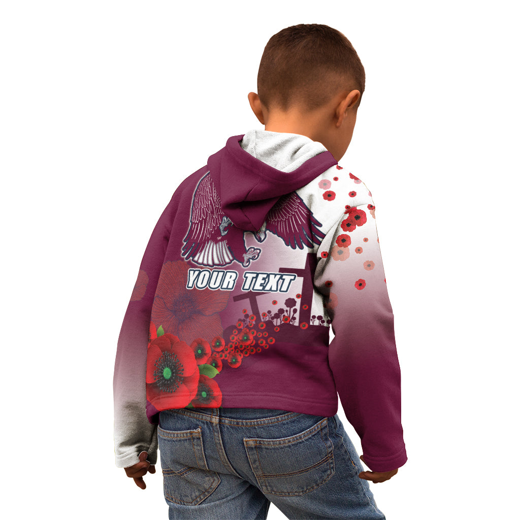 Custom Sea Eagle Rugby ANZAC Kid Hoodie The Military Soldiers with Red Poppy