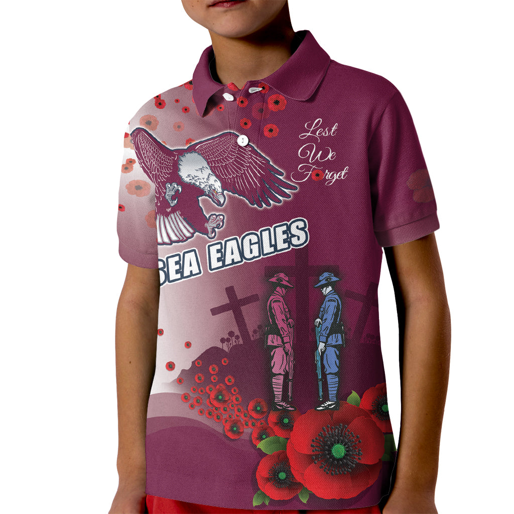 Custom Sea Eagle Rugby ANZAC Kid Polo Shirt The Military Soldiers with Red Poppy