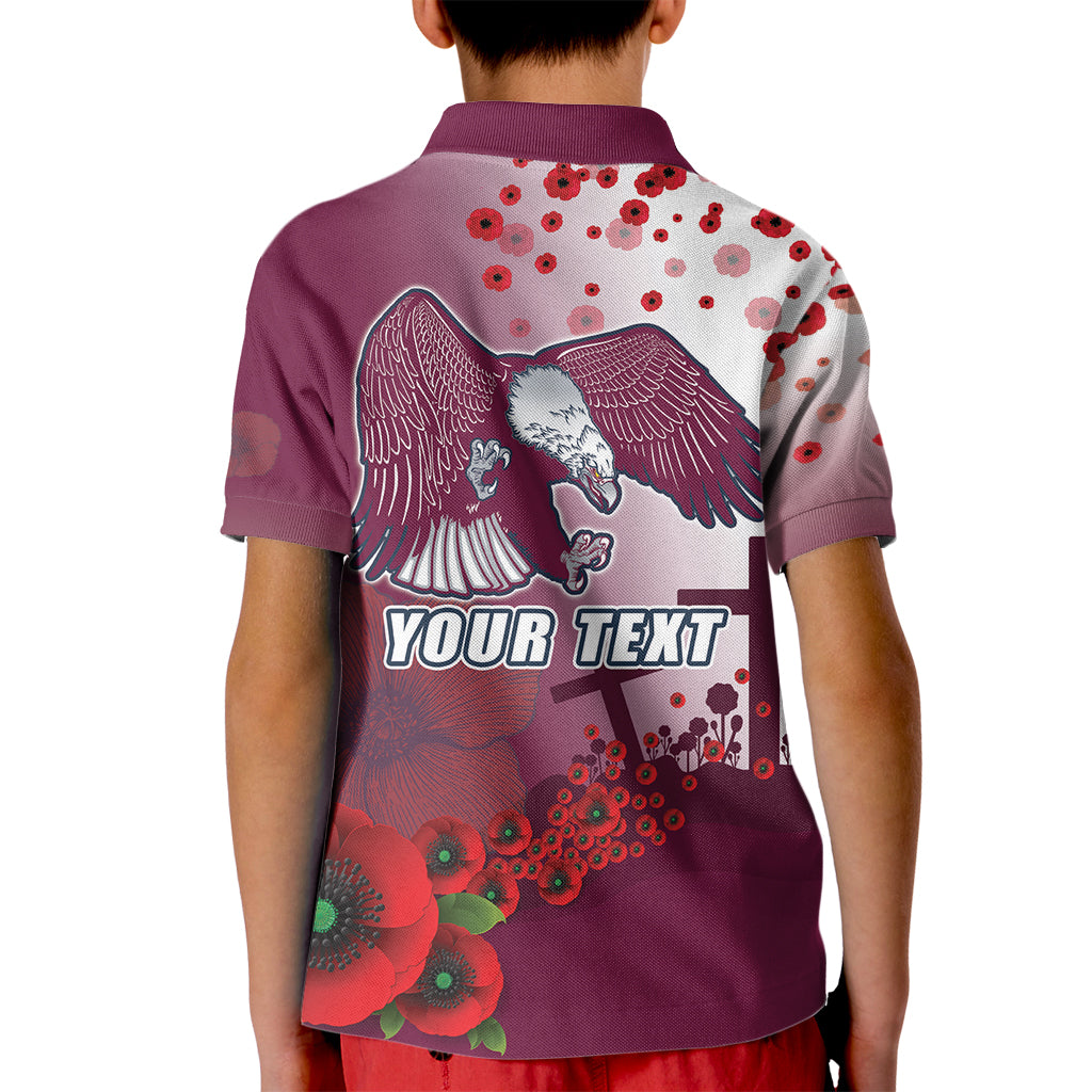 Custom Sea Eagle Rugby ANZAC Kid Polo Shirt The Military Soldiers with Red Poppy