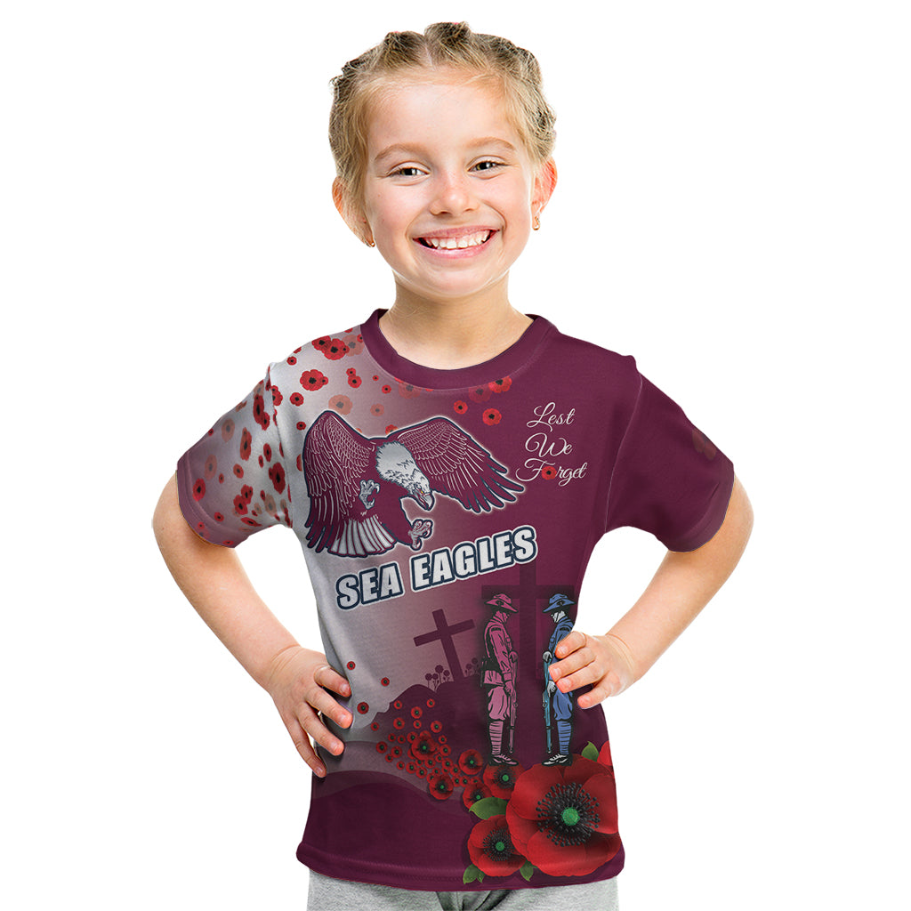Custom Sea Eagle Rugby ANZAC Kid T Shirt The Military Soldiers with Red Poppy
