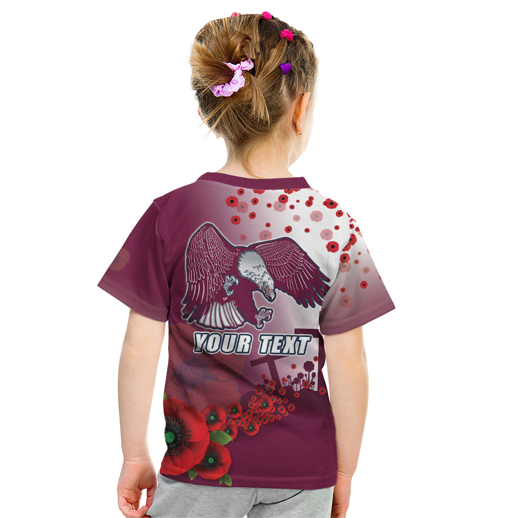 Custom Sea Eagle Rugby ANZAC Kid T Shirt The Military Soldiers with Red Poppy