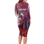 Custom Sea Eagle Rugby ANZAC Long Sleeve Bodycon Dress The Military Soldiers with Red Poppy
