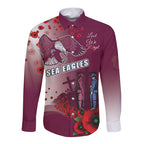Custom Sea Eagle Rugby ANZAC Long Sleeve Button Shirt The Military Soldiers with Red Poppy