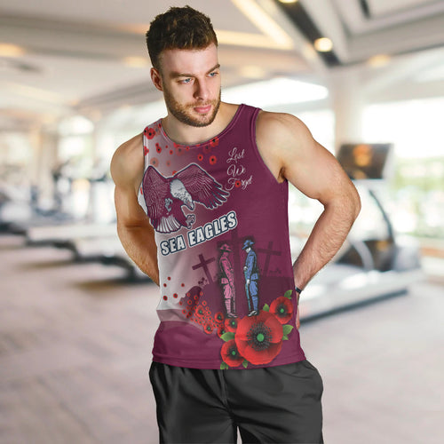 Custom Sea Eagle Rugby ANZAC Men Tank Top The Military Soldiers with Red Poppy
