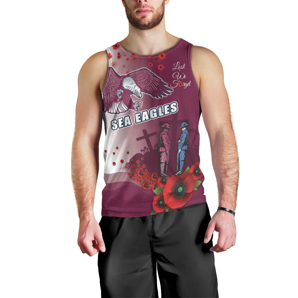 Custom Sea Eagle Rugby ANZAC Men Tank Top The Military Soldiers with Red Poppy