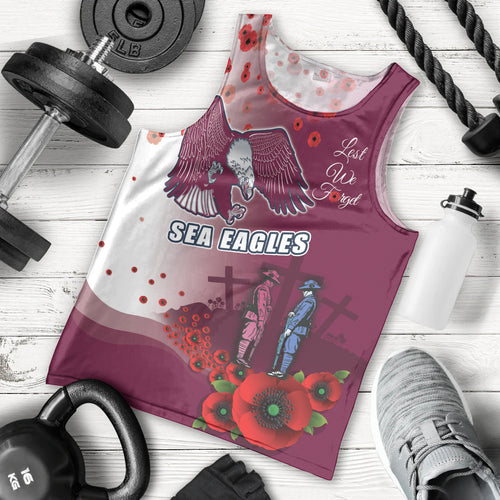 Custom Sea Eagle Rugby ANZAC Men Tank Top The Military Soldiers with Red Poppy