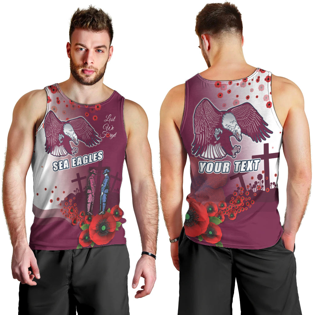 Custom Sea Eagle Rugby ANZAC Men Tank Top The Military Soldiers with Red Poppy