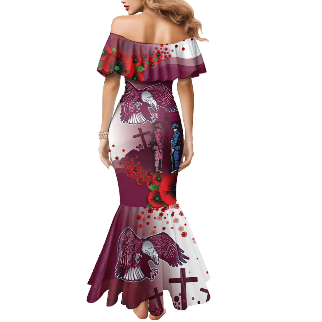 Custom Sea Eagle Rugby ANZAC Mermaid Dress The Military Soldiers with Red Poppy