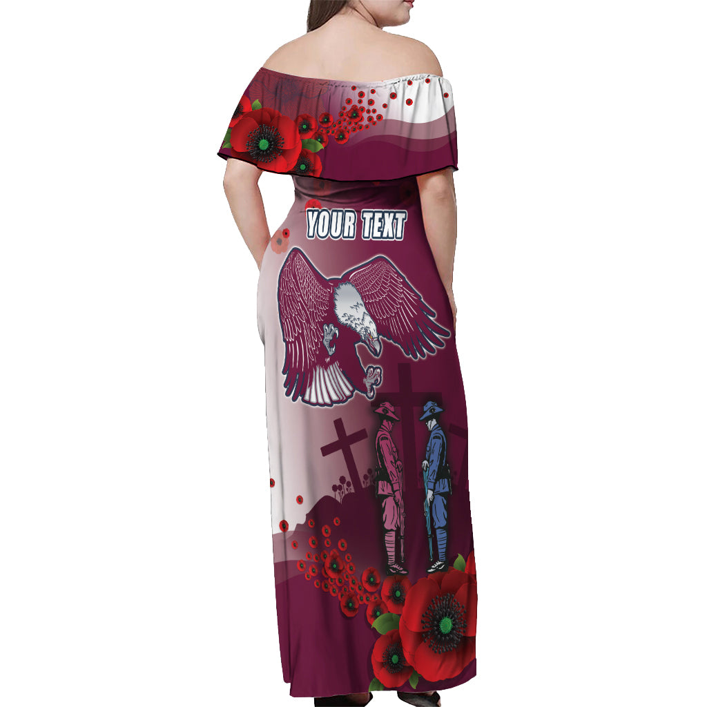 Custom Sea Eagle Rugby ANZAC Off Shoulder Maxi Dress The Military Soldiers with Red Poppy