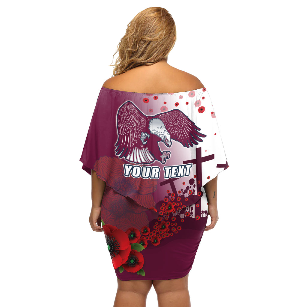 Custom Sea Eagle Rugby ANZAC Off Shoulder Short Dress The Military Soldiers with Red Poppy