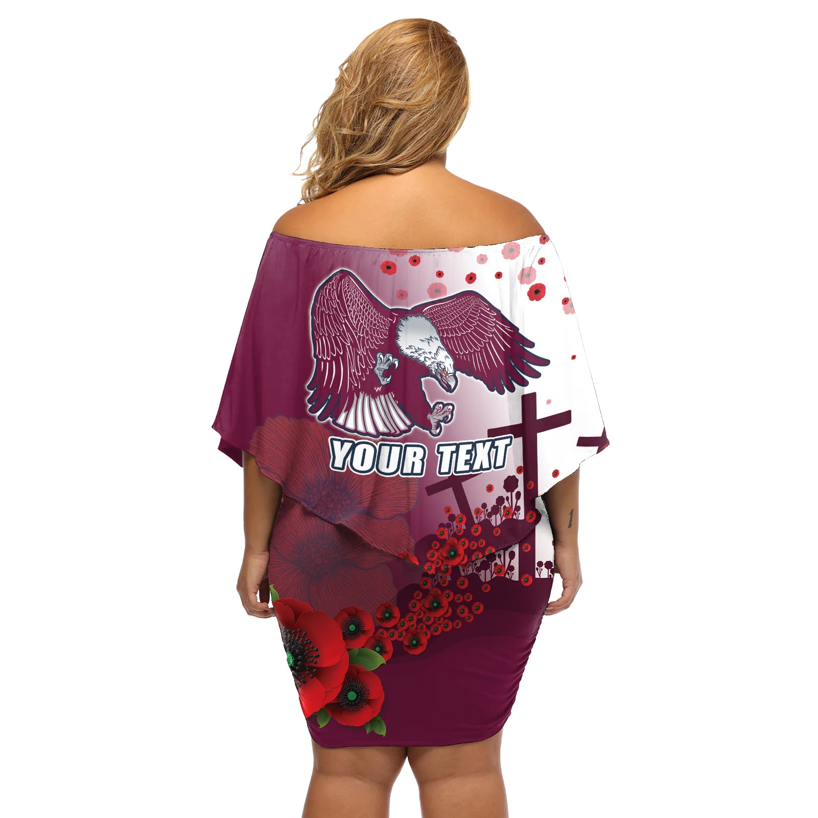 Custom Sea Eagle Rugby ANZAC Off Shoulder Short Dress The Military Soldiers with Red Poppy