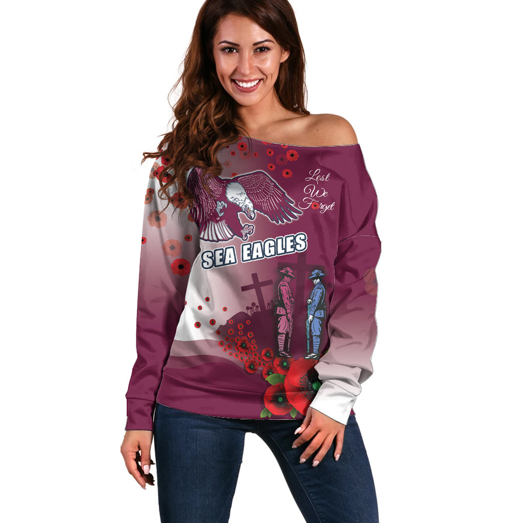 Custom Sea Eagle Rugby ANZAC Off Shoulder Sweater The Military Soldiers with Red Poppy