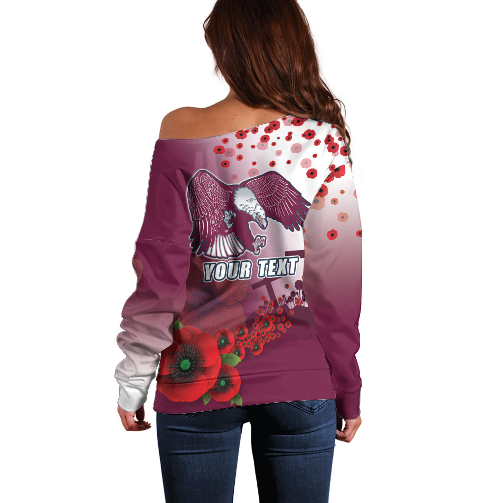 Custom Sea Eagle Rugby ANZAC Off Shoulder Sweater The Military Soldiers with Red Poppy