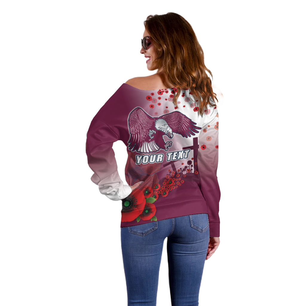 Custom Sea Eagle Rugby ANZAC Off Shoulder Sweater The Military Soldiers with Red Poppy