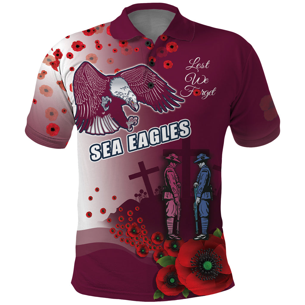 Custom Sea Eagle Rugby ANZAC Polo Shirt The Military Soldiers with Red Poppy