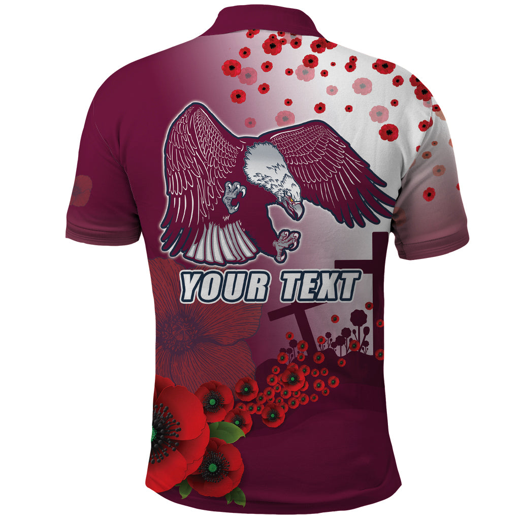 Custom Sea Eagle Rugby ANZAC Polo Shirt The Military Soldiers with Red Poppy