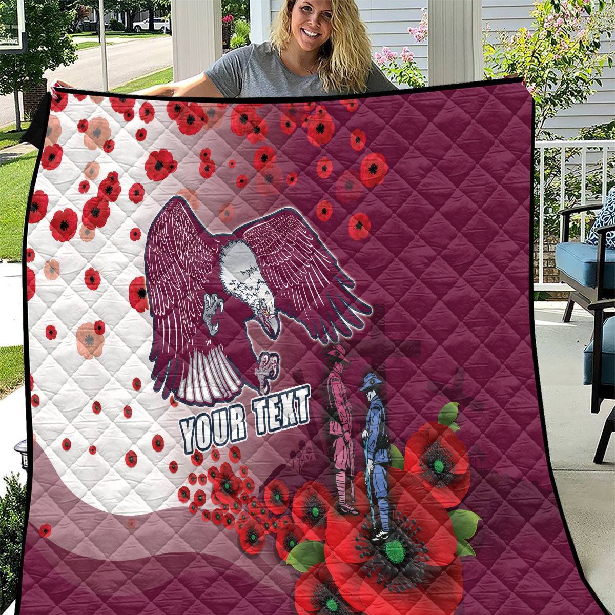 Custom Sea Eagle Rugby ANZAC Quilt The Military Soldiers with Red Poppy