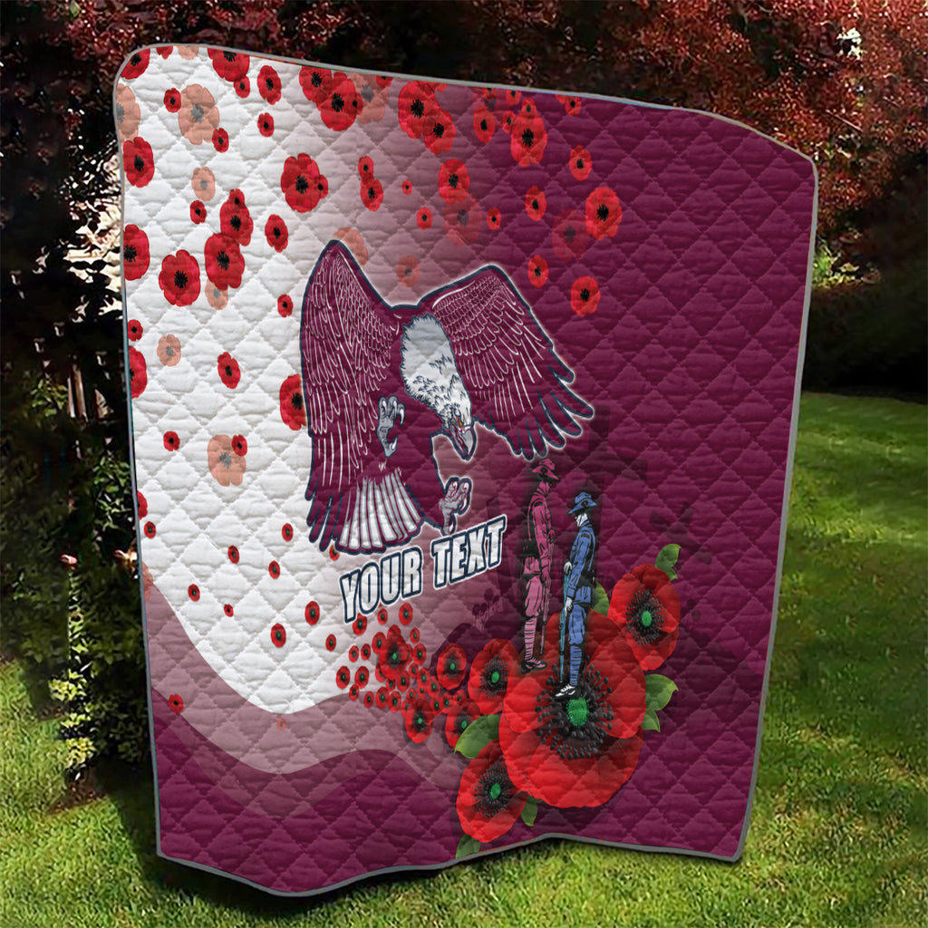 Custom Sea Eagle Rugby ANZAC Quilt The Military Soldiers with Red Poppy