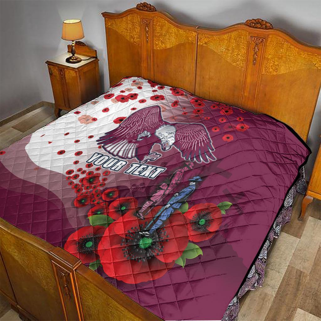 Custom Sea Eagle Rugby ANZAC Quilt The Military Soldiers with Red Poppy