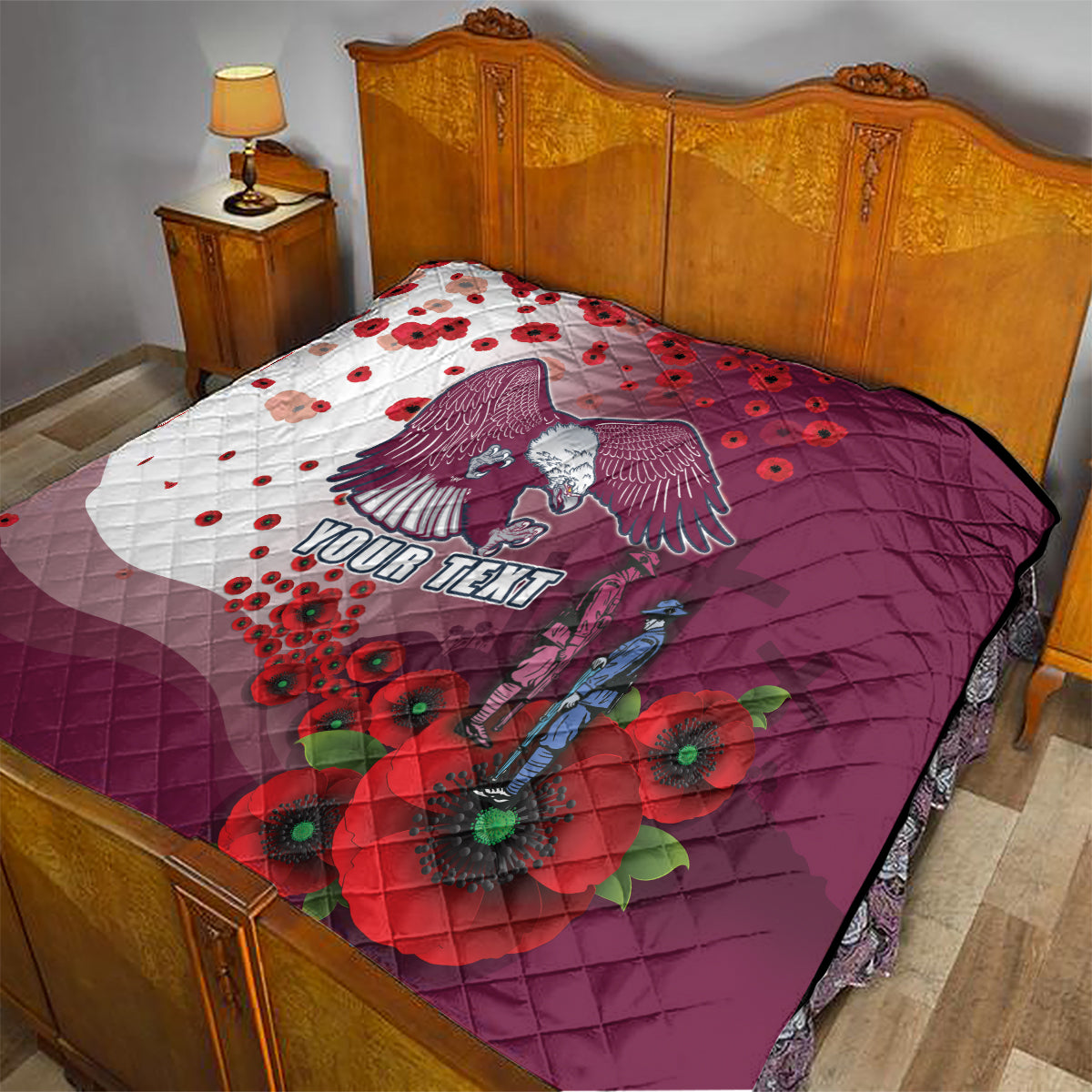 Custom Sea Eagle Rugby ANZAC Quilt The Military Soldiers with Red Poppy