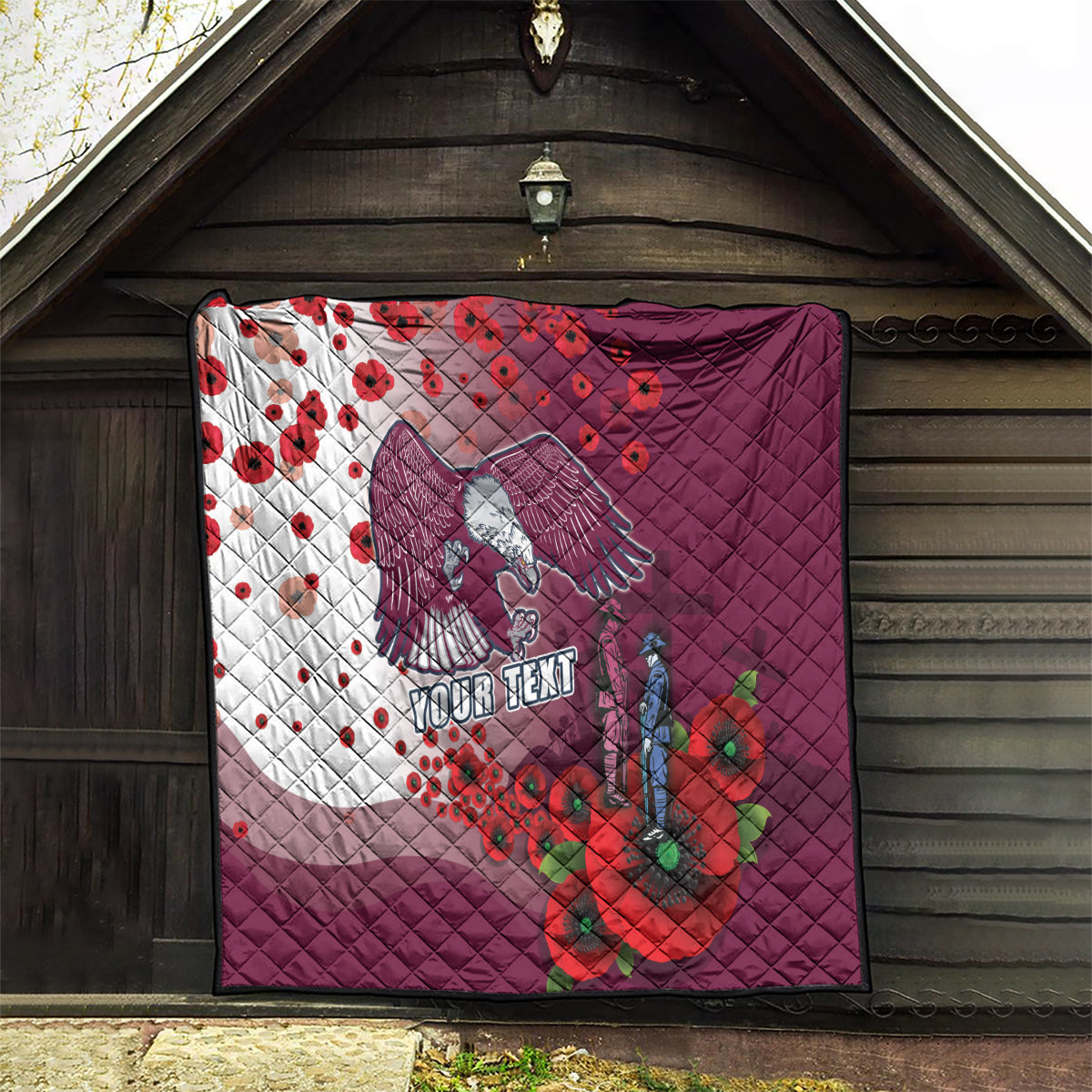 Custom Sea Eagle Rugby ANZAC Quilt The Military Soldiers with Red Poppy