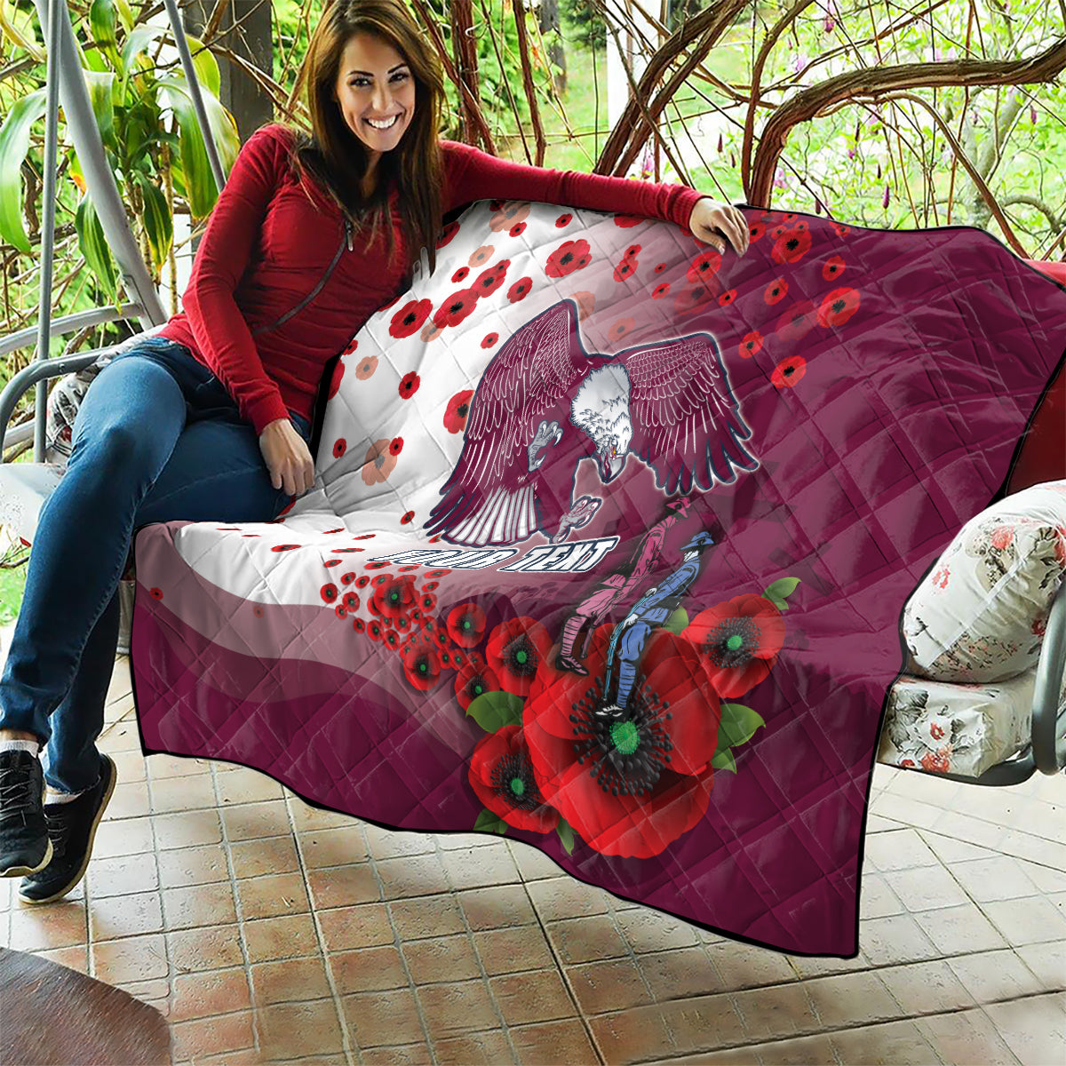 Custom Sea Eagle Rugby ANZAC Quilt The Military Soldiers with Red Poppy