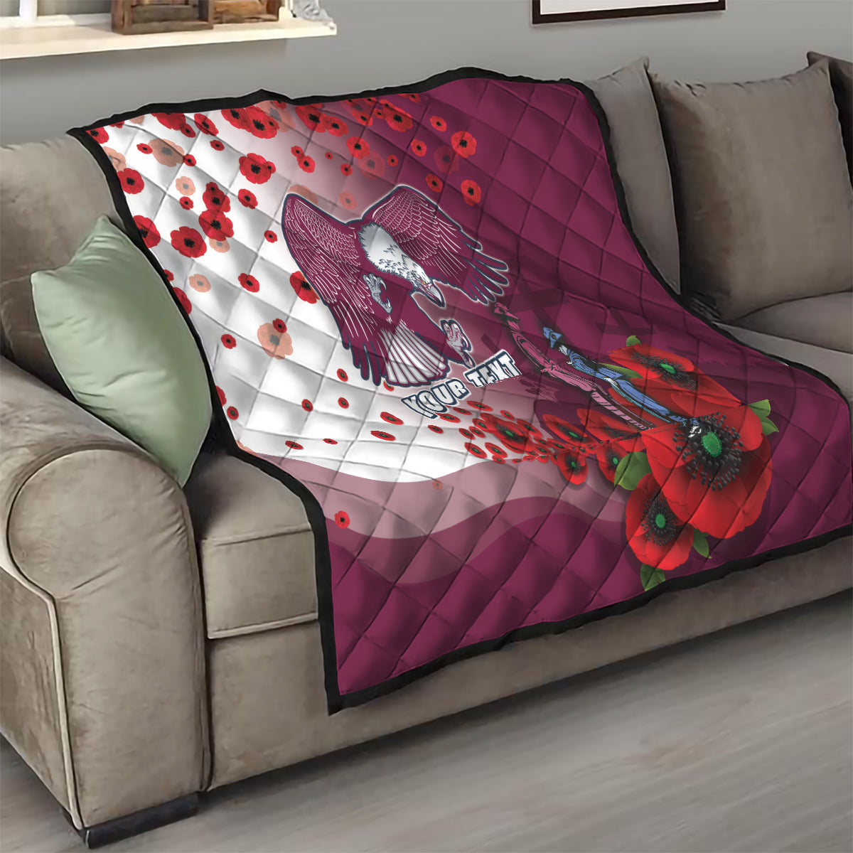 Custom Sea Eagle Rugby ANZAC Quilt The Military Soldiers with Red Poppy