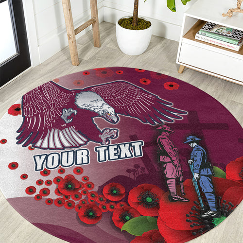 Custom Sea Eagle Rugby ANZAC Round Carpet The Military Soldiers with Red Poppy