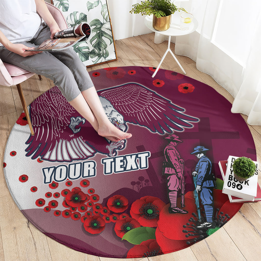 Custom Sea Eagle Rugby ANZAC Round Carpet The Military Soldiers with Red Poppy