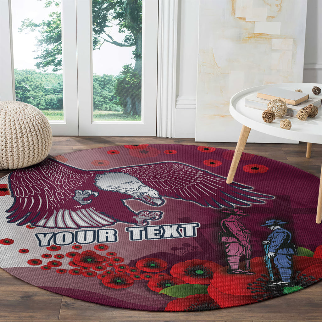 Custom Sea Eagle Rugby ANZAC Round Carpet The Military Soldiers with Red Poppy