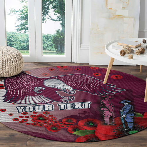 Custom Sea Eagle Rugby ANZAC Round Carpet The Military Soldiers with Red Poppy