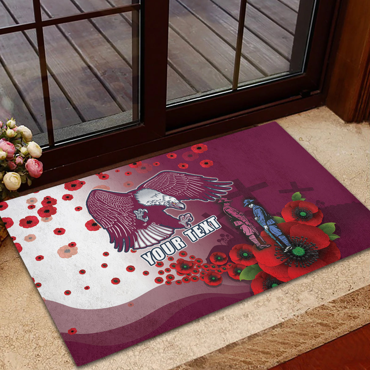 Custom Sea Eagle Rugby ANZAC Rubber Doormat The Military Soldiers with Red Poppy
