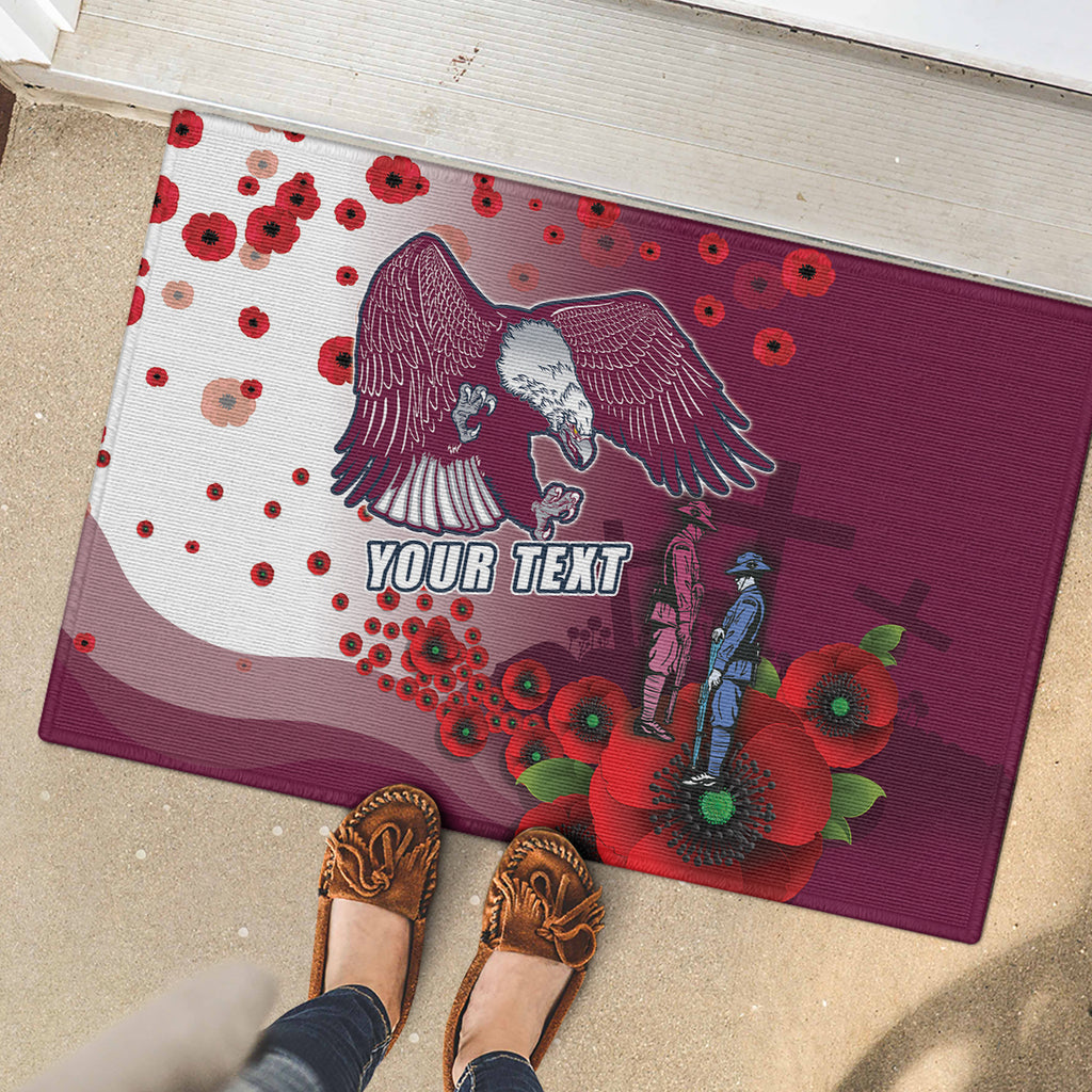 Custom Sea Eagle Rugby ANZAC Rubber Doormat The Military Soldiers with Red Poppy
