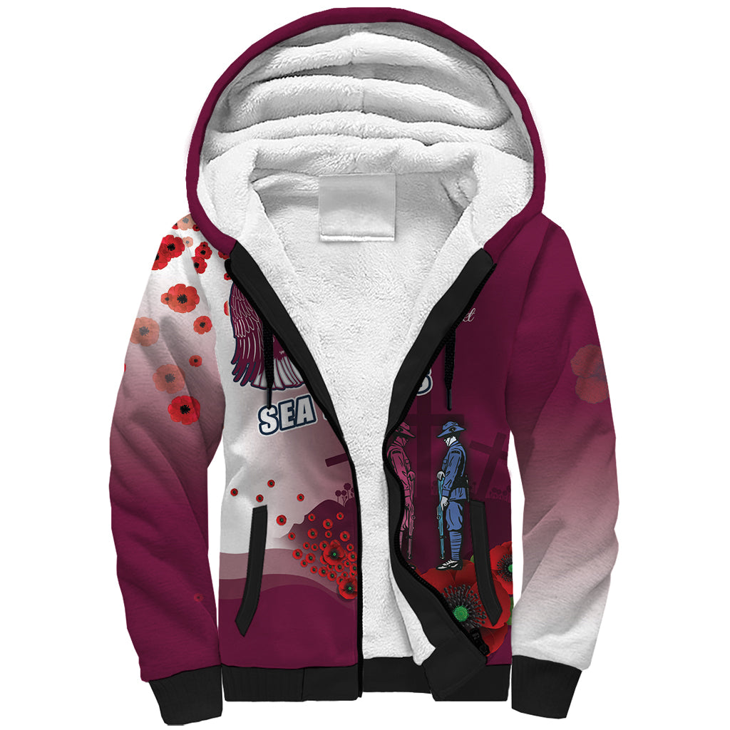 Custom Sea Eagle Rugby ANZAC Sherpa Hoodie The Military Soldiers with Red Poppy