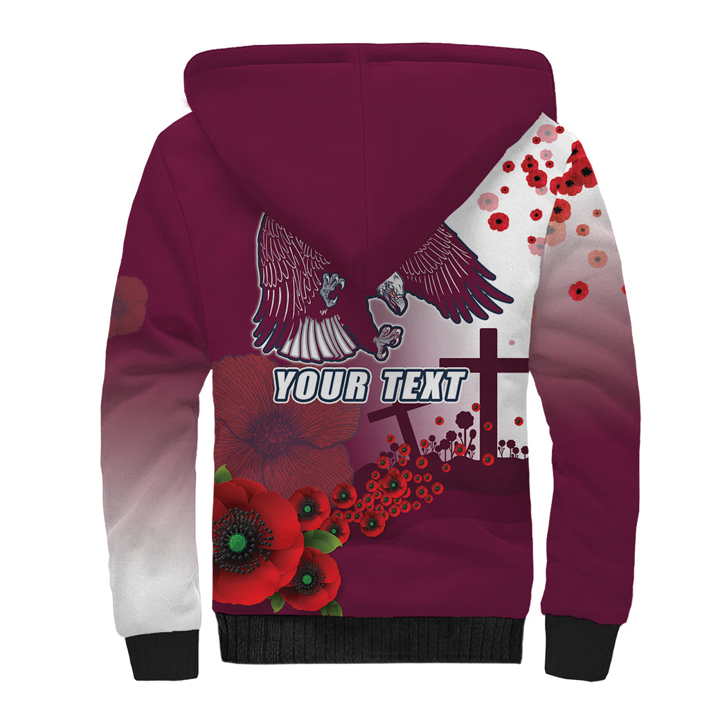 Custom Sea Eagle Rugby ANZAC Sherpa Hoodie The Military Soldiers with Red Poppy