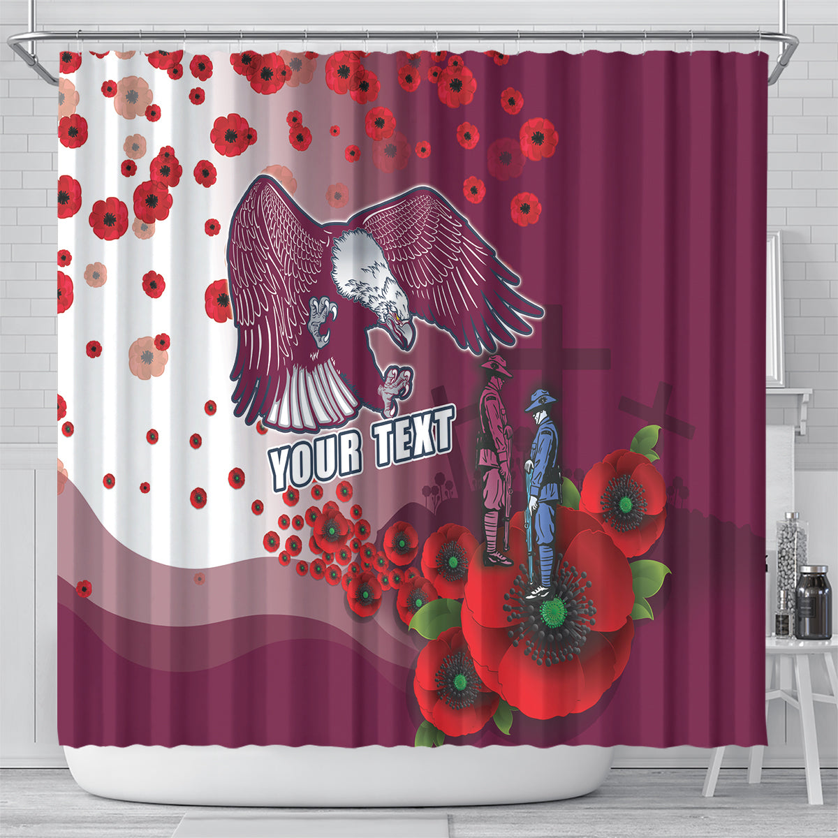 Custom Sea Eagle Rugby ANZAC Shower Curtain The Military Soldiers with Red Poppy